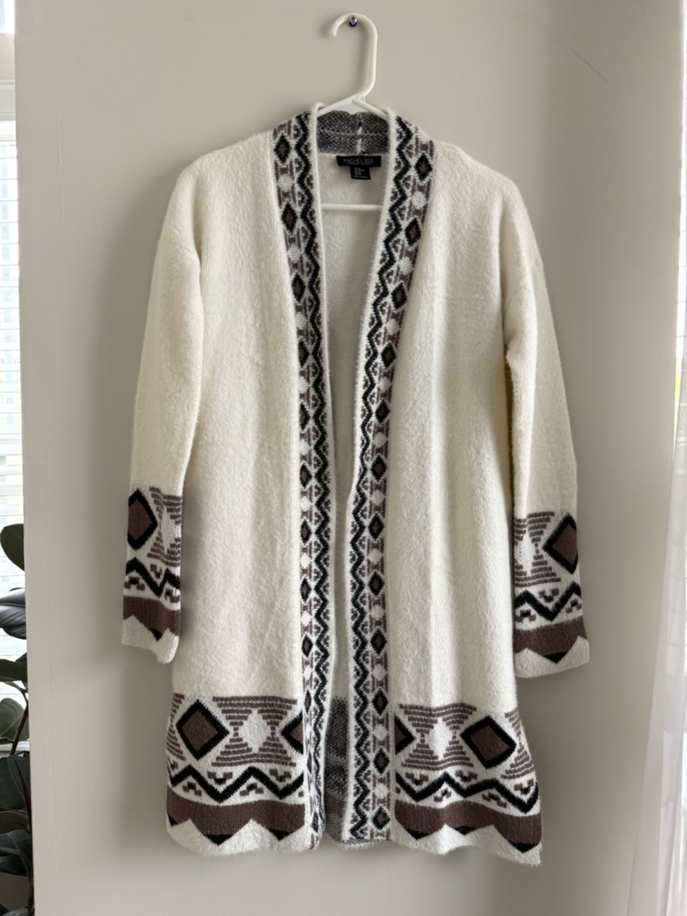 Rachel Zoe Bohemian White Aztec Print Long Duster Sweater XS